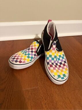 Vans Asher Rainbow Checkerboard Slip On Sneakers Women’s 6